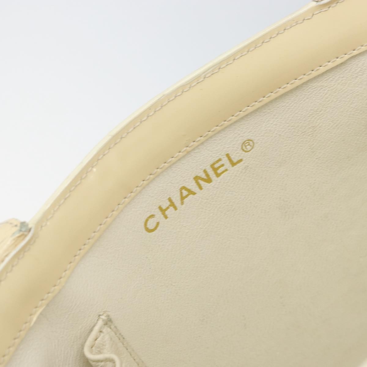 Chanel Vintage Embossed Logo Shoulder Bag Patent Beige Patent_Leather Tote Bag Bag (Pre-Owned)