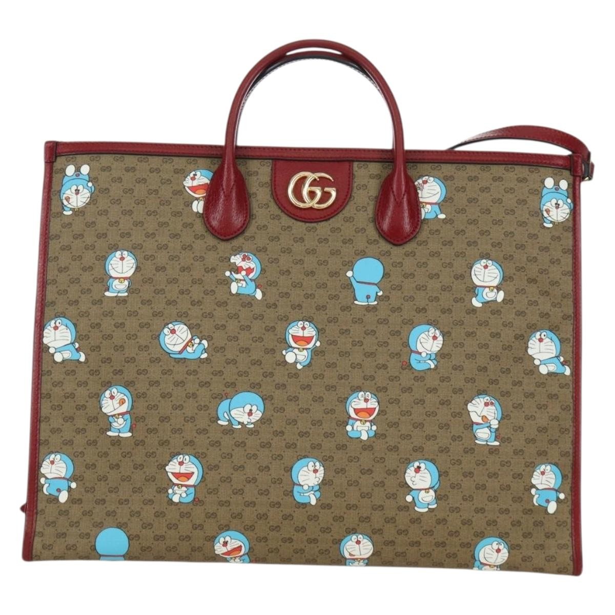 Gucci Doraemon Tote Printed Mini Gg Coated Canvas Beige Canvas Tote Bag Bag (Pre-Owned)