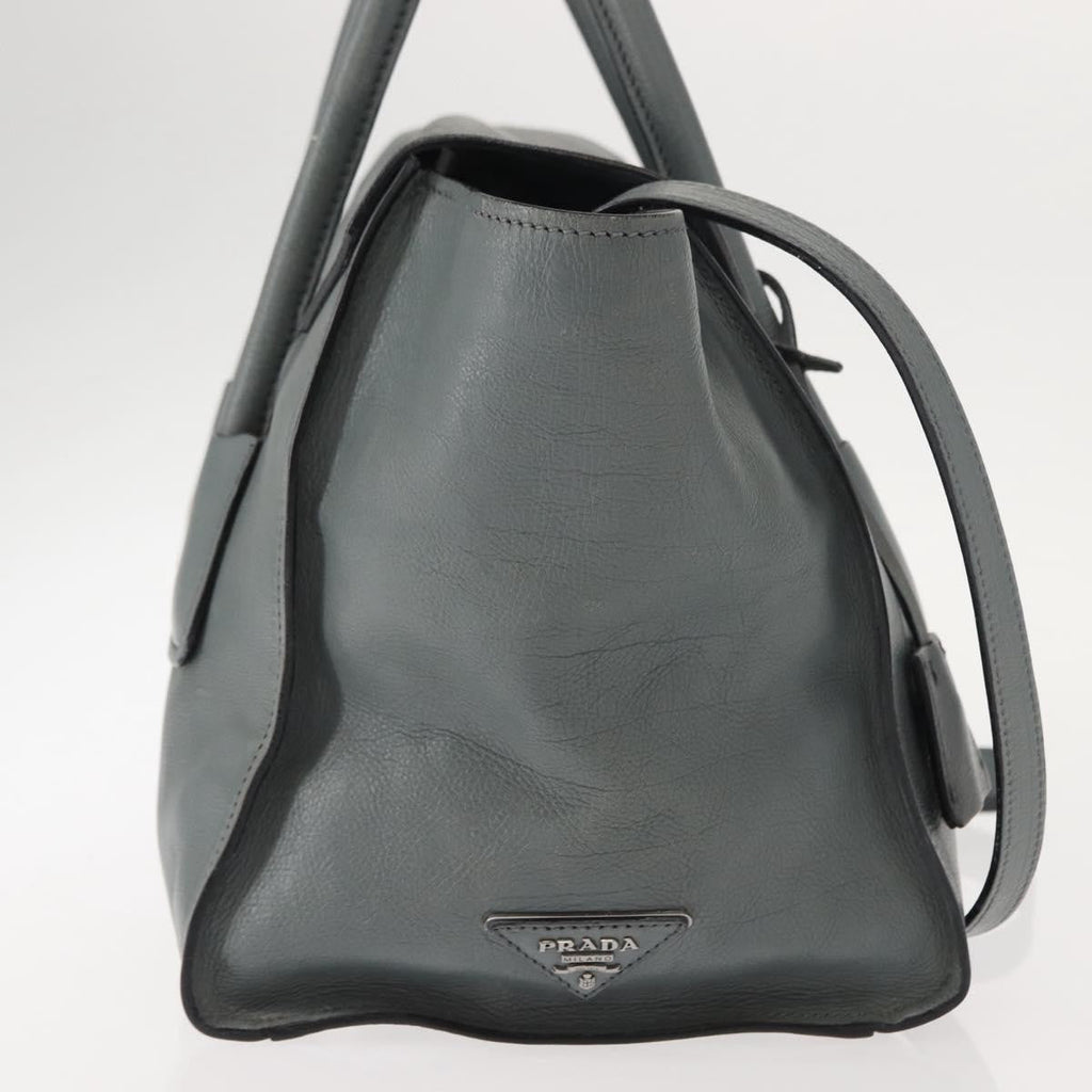 Prada Twin Pocket Lock Flap Tote Glace Calf Gray Leather Tote Bag Bag (Pre-Owned)