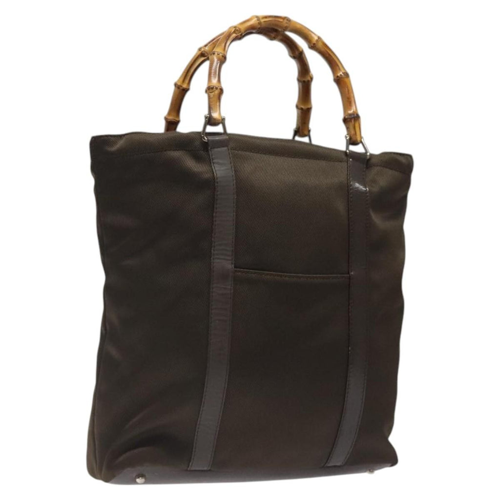 Gucci Convertible Bamboo Zip Tote Nylon Brown Nylon Tote Bag Bag (Pre-Owned)