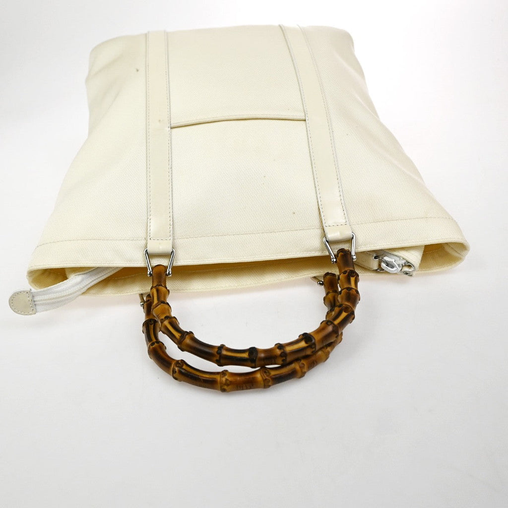 Gucci Convertible Bamboo Zip Tote Nylon White Nylon Tote Bag Bag (Pre-Owned)