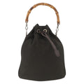 Gucci Vintage Bamboo Bucket Bag Nylon And Leather Khaki Nylon Handbag (Pre-Owned)