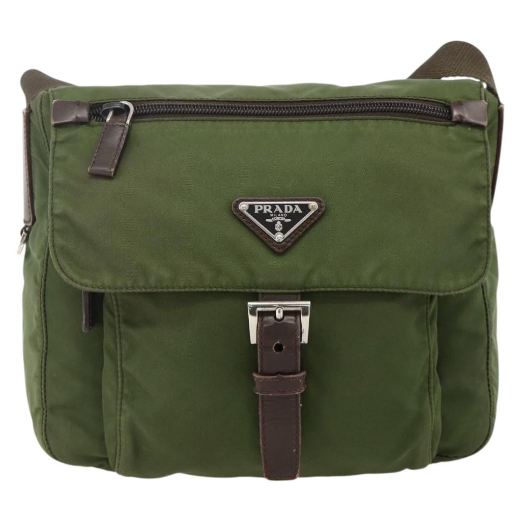Prada Buckle Messenger Bag Tessuto Green Nylon Shoulder Bag Bag (Pre-Owned)