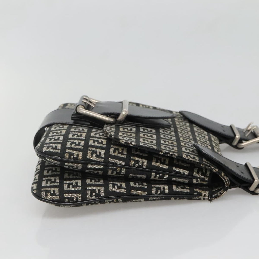 Fendi Buckle Flap Shoulder Bag Zucchino Canvas Black Canvas Shoulder Bag Bag (Pre-Owned)