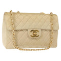 Chanel Vintage Classic Single Flap Bag Silk Beige Satin Shoulder Bag Bag (Pre-Owned)