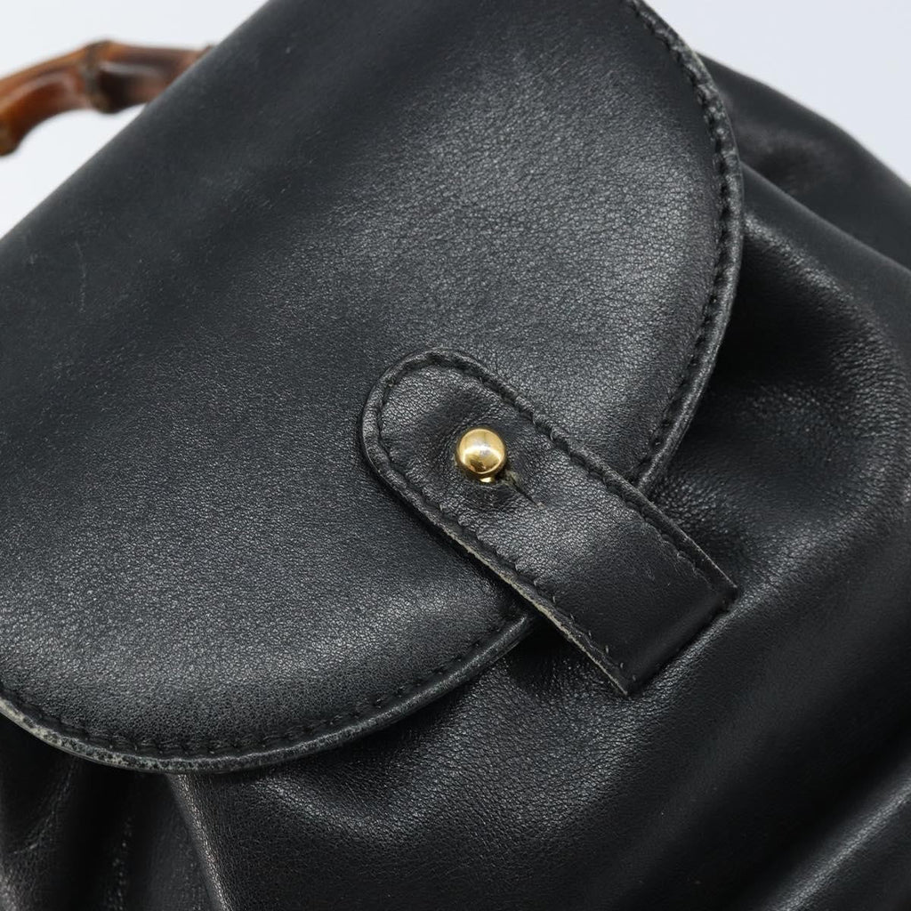 Gucci Vintage Bamboo Backpack Leather Black Leather Backpack Bag (Pre-Owned)