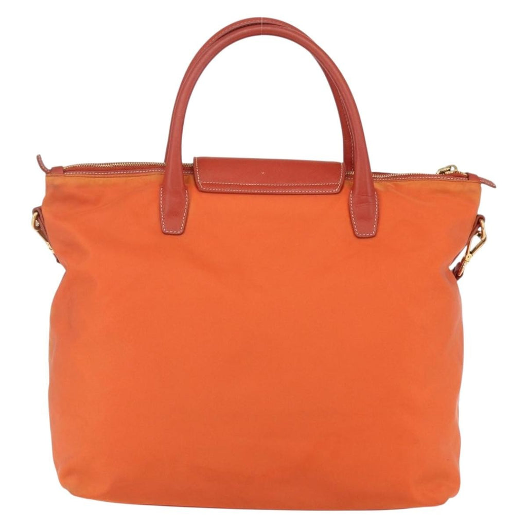 Prada Convertible Flap Tote Tessuto And Saffiano Leather Orange Nylon Tote Bag Bag (Pre-Owned)