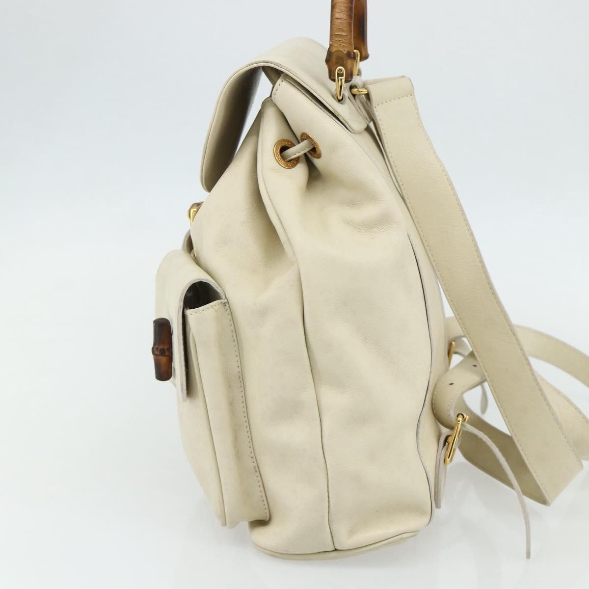 Gucci Vintage Bamboo Backpack Leather White Leather Backpack Bag (Pre-Owned)
