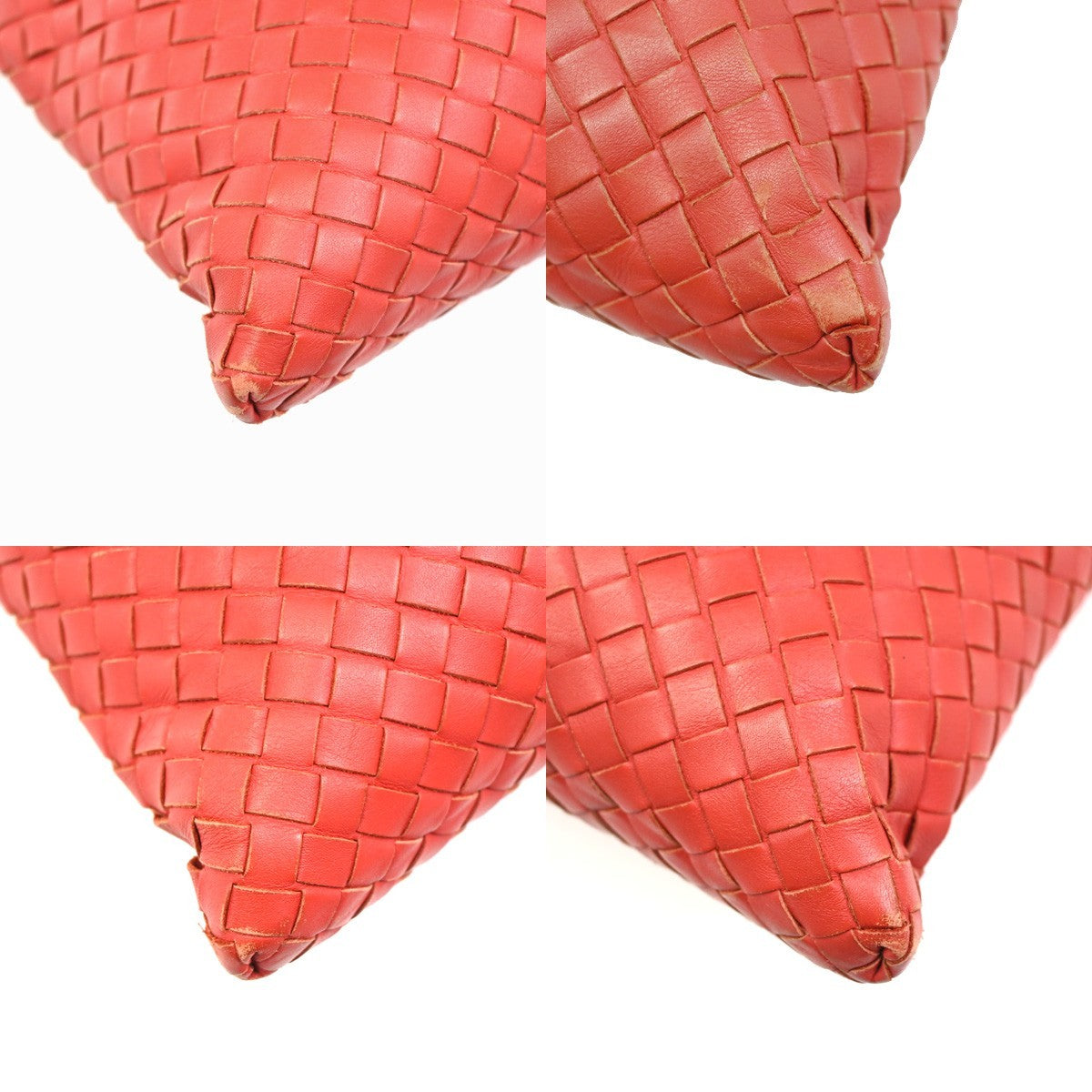 Bottega Veneta Flat Messenger Bag Intrecciato Nappa Red Leather Shoulder Bag Bag (Pre-Owned)
