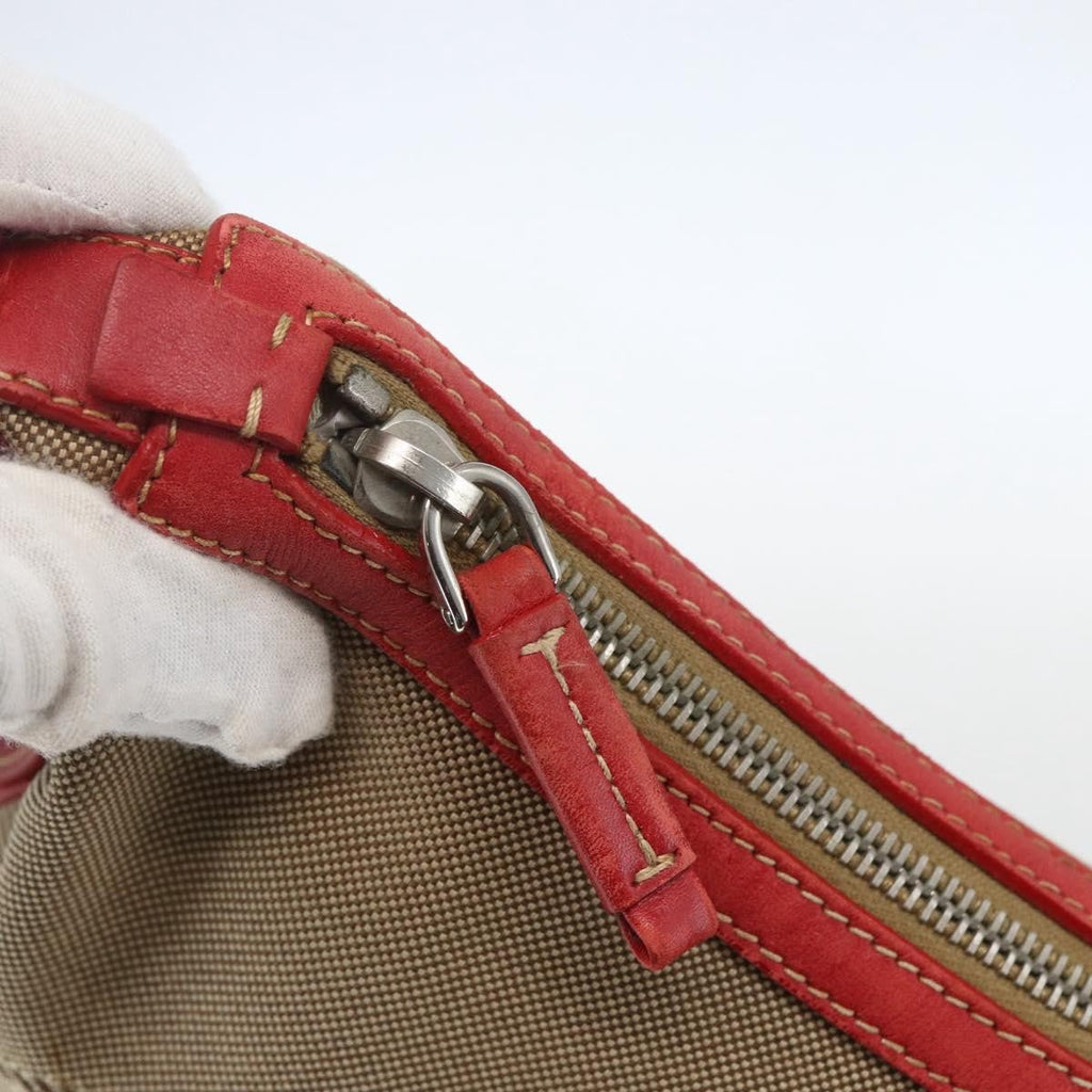 Prada Logo Zip Crossbody Bag Canvas Beige Canvas Shoulder Bag Bag (Pre-Owned)