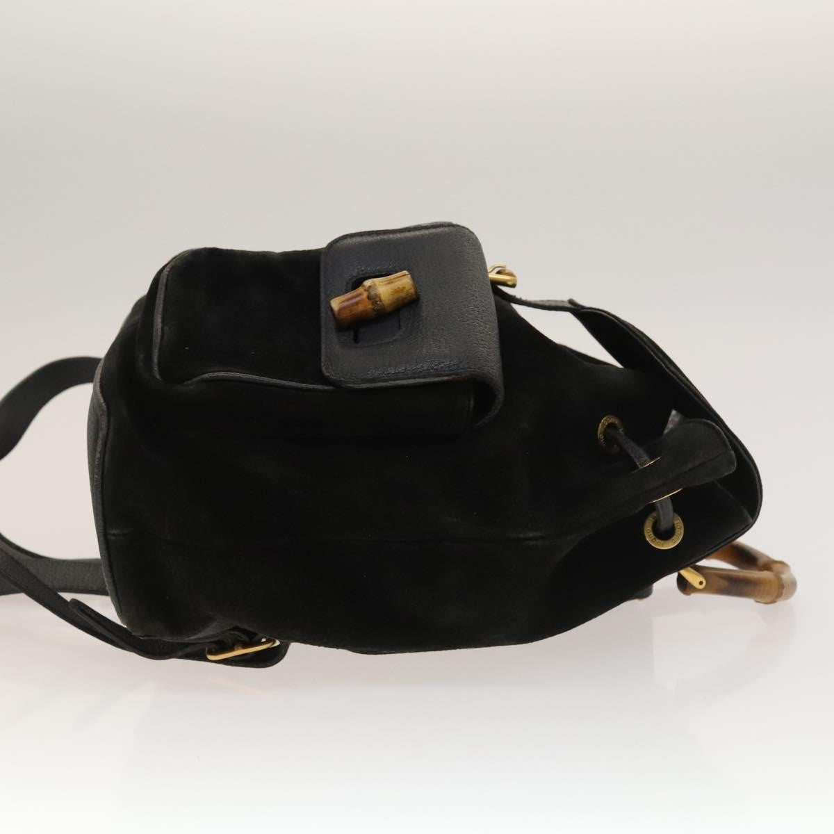 Gucci Vintage Bamboo Backpack Suede And Leather Black Suede Backpack Bag (Pre-Owned)