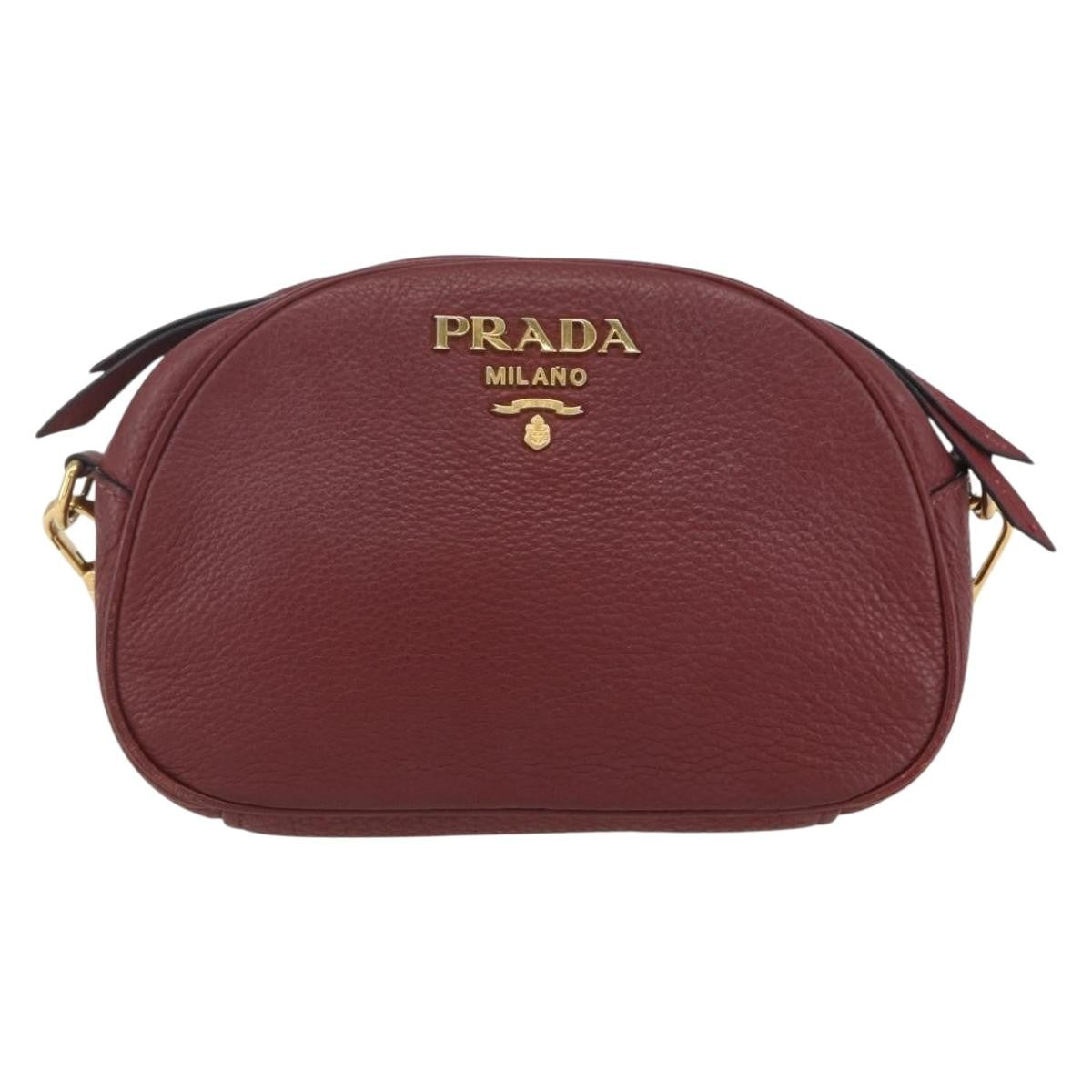Prada Dual Strap Crossbody Bag Vitello Daino Burgundy Leather Shoulder Bag Bag (Pre-Owned)