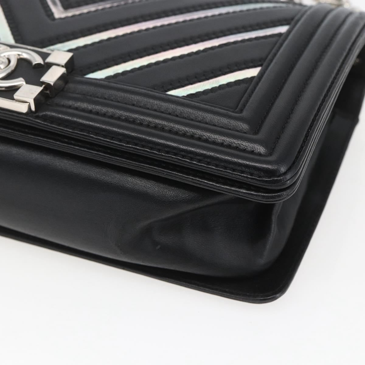 Chanel Boy Flap Bag Chevron Lambskin With Holographic Pvc Black Leather Shoulder Bag Bag (Pre-Owned)