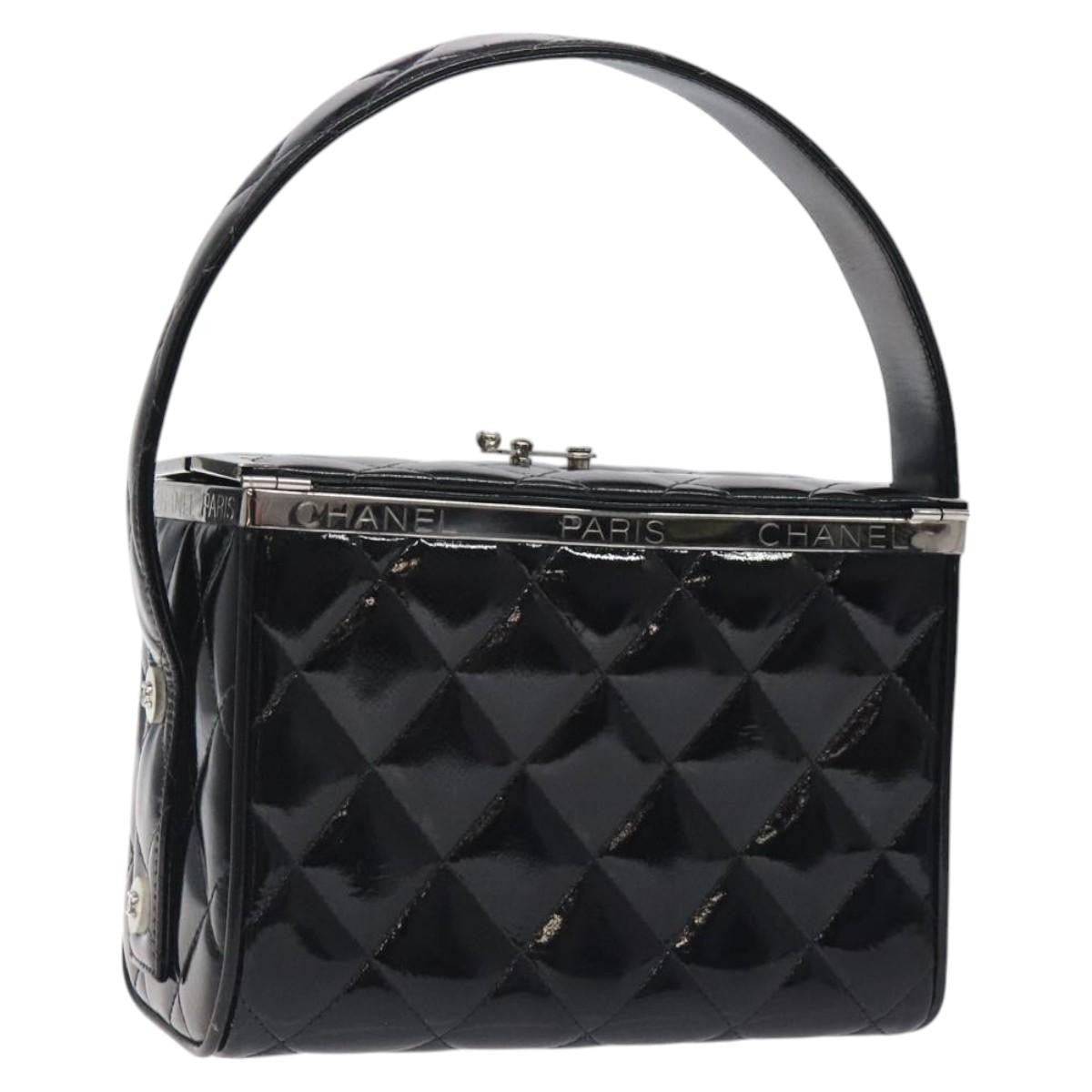 Chanel Vintage Metal Box Bag Quilted Patent Black Patent_Leather Handbag (Pre-Owned)