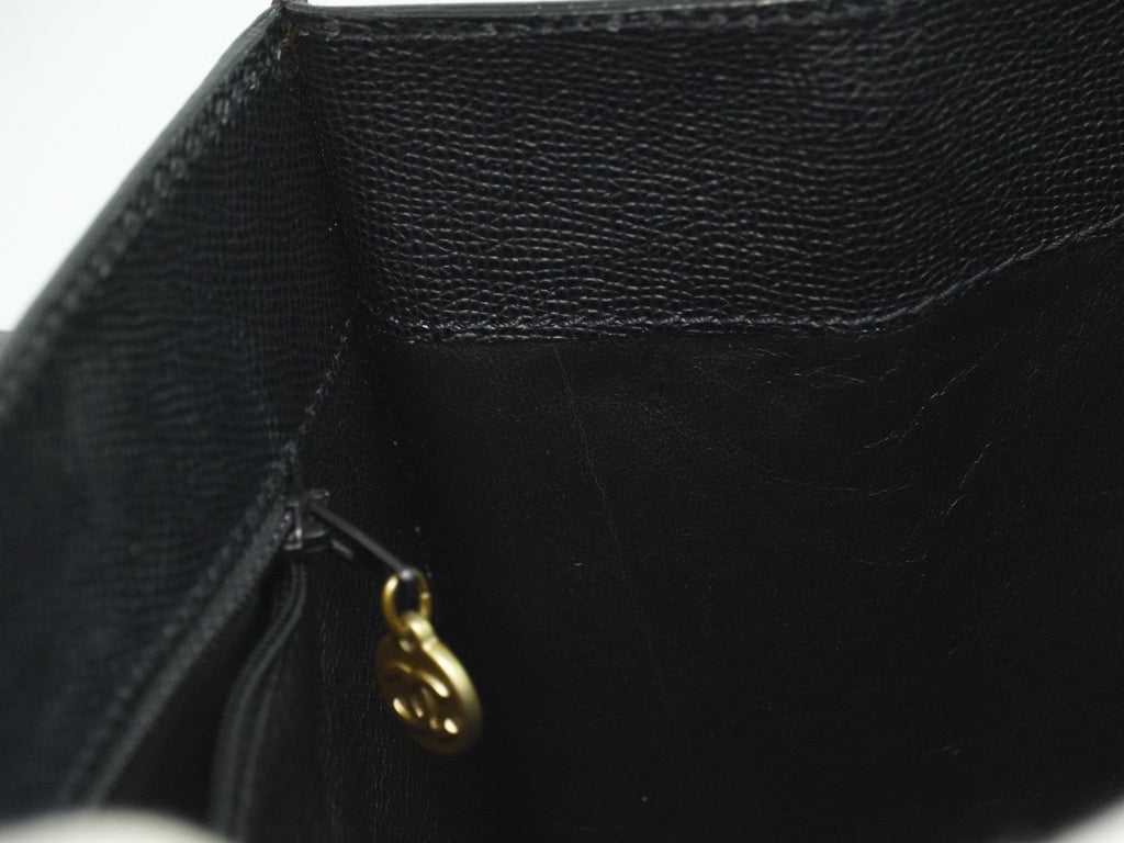 Chanel Vintage Logo Tote Leather Black Leather Tote Bag Bag (Pre-Owned)