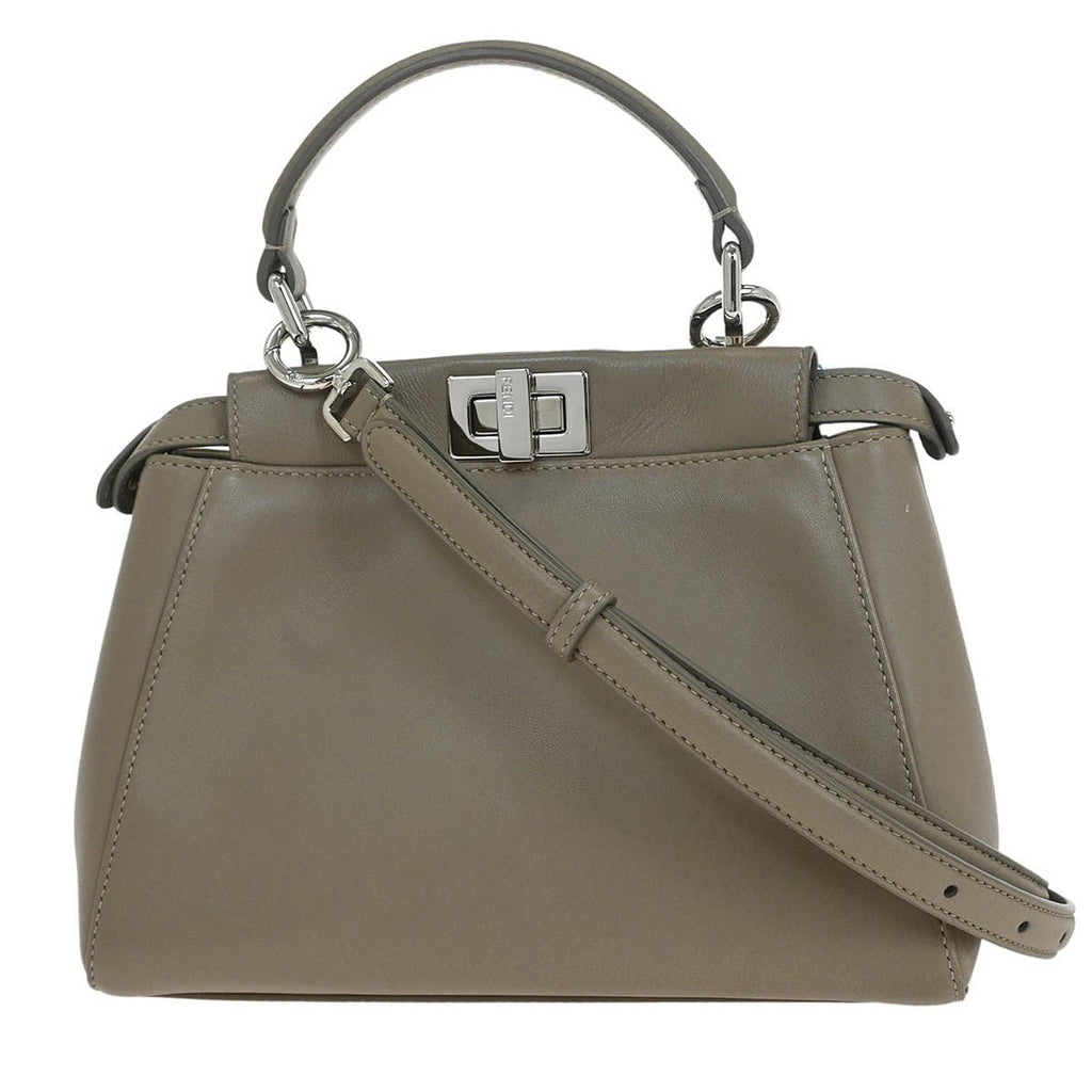 Fendi Peekaboo Bag Leather Gray Leather Handbag (Pre-Owned)