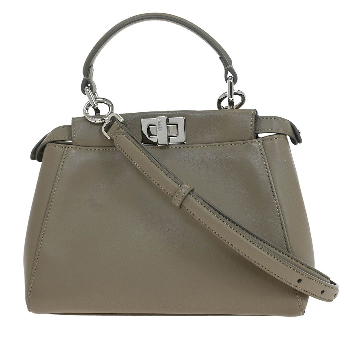 Fendi Peekaboo Bag Leather Gray Leather Handbag (Pre-Owned)