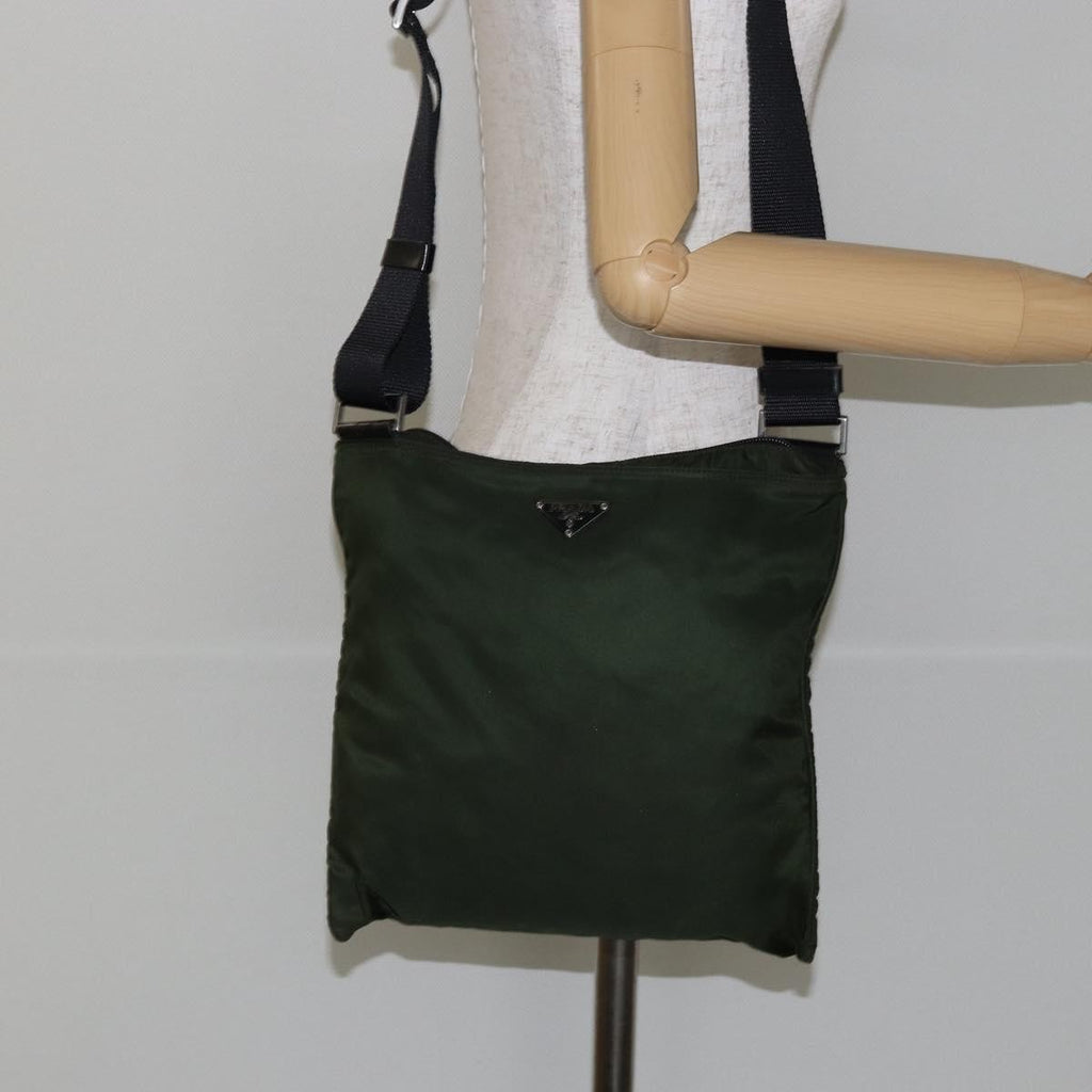Prada Flat Messenger Bag Tessuto Khaki Nylon Shoulder Bag Bag (Pre-Owned)