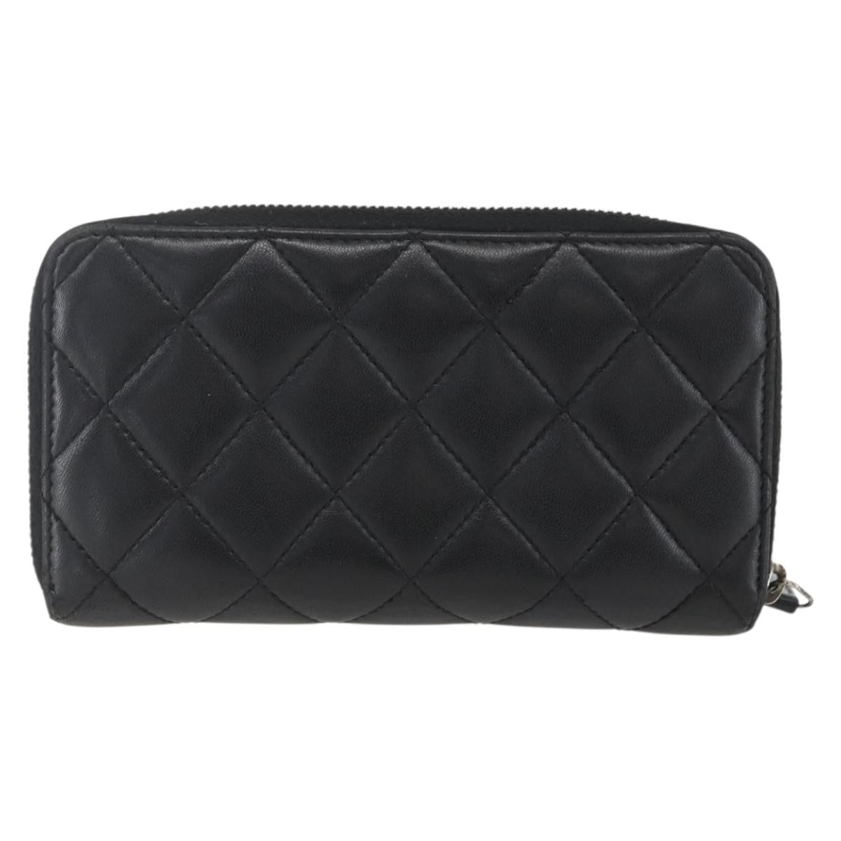 Chanel Zip Around Organizer Wallet Quilted Lambskin Black Leather Wallets Accessory (Pre-Owned)