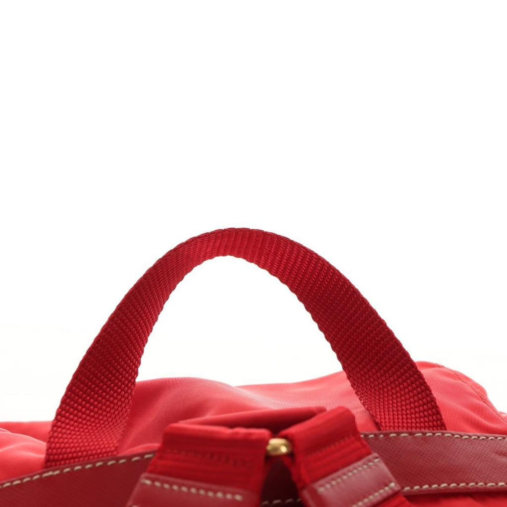 Prada Vela Double Front Pocket Backpack Tessuto With Saffiano Leather Red Nylon Backpack Bag (Pre-Owned)