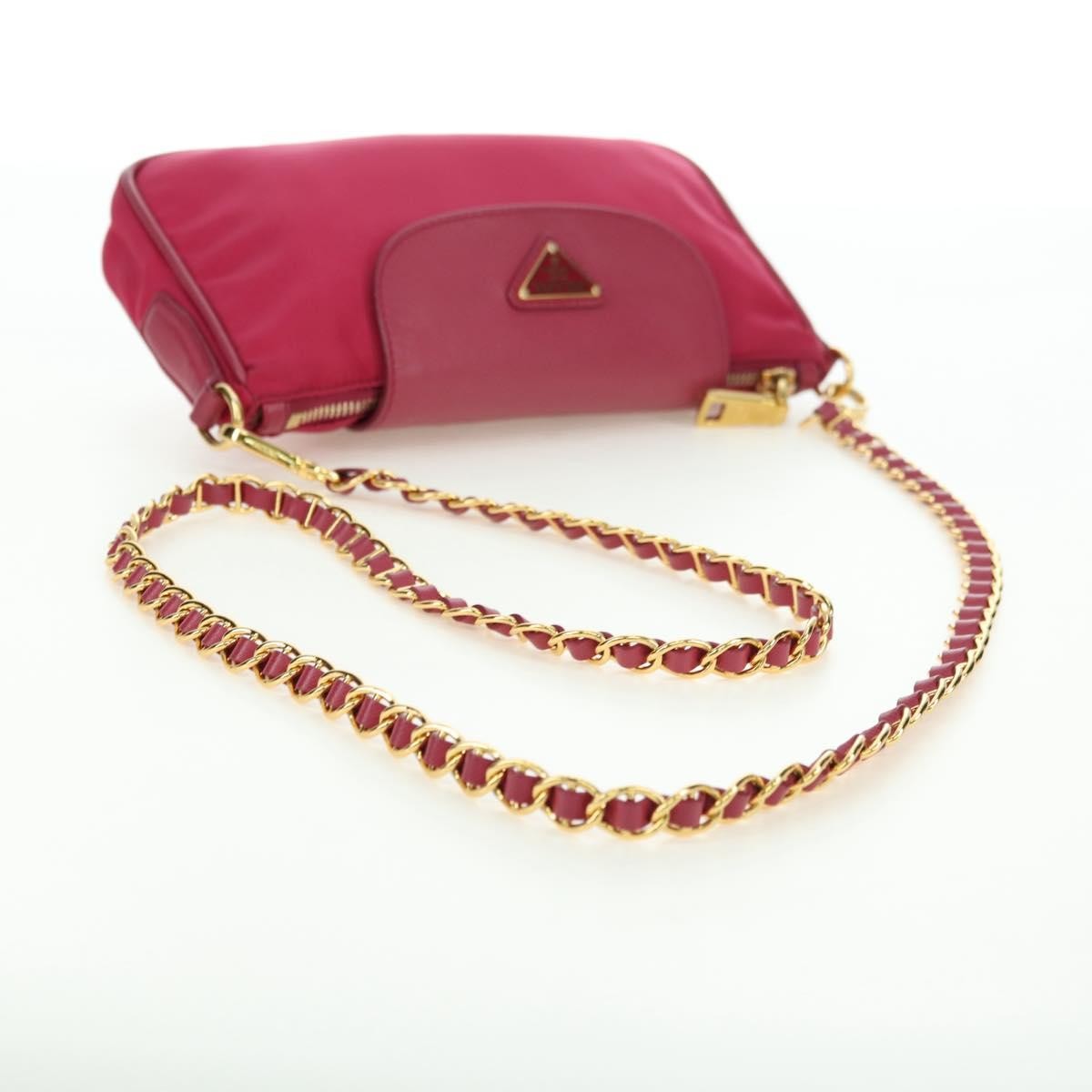 Prada Chain Crossbody Bag Tessuto And Saffiano Leather Pink Nylon Shoulder Bag Bag (Pre-Owned)