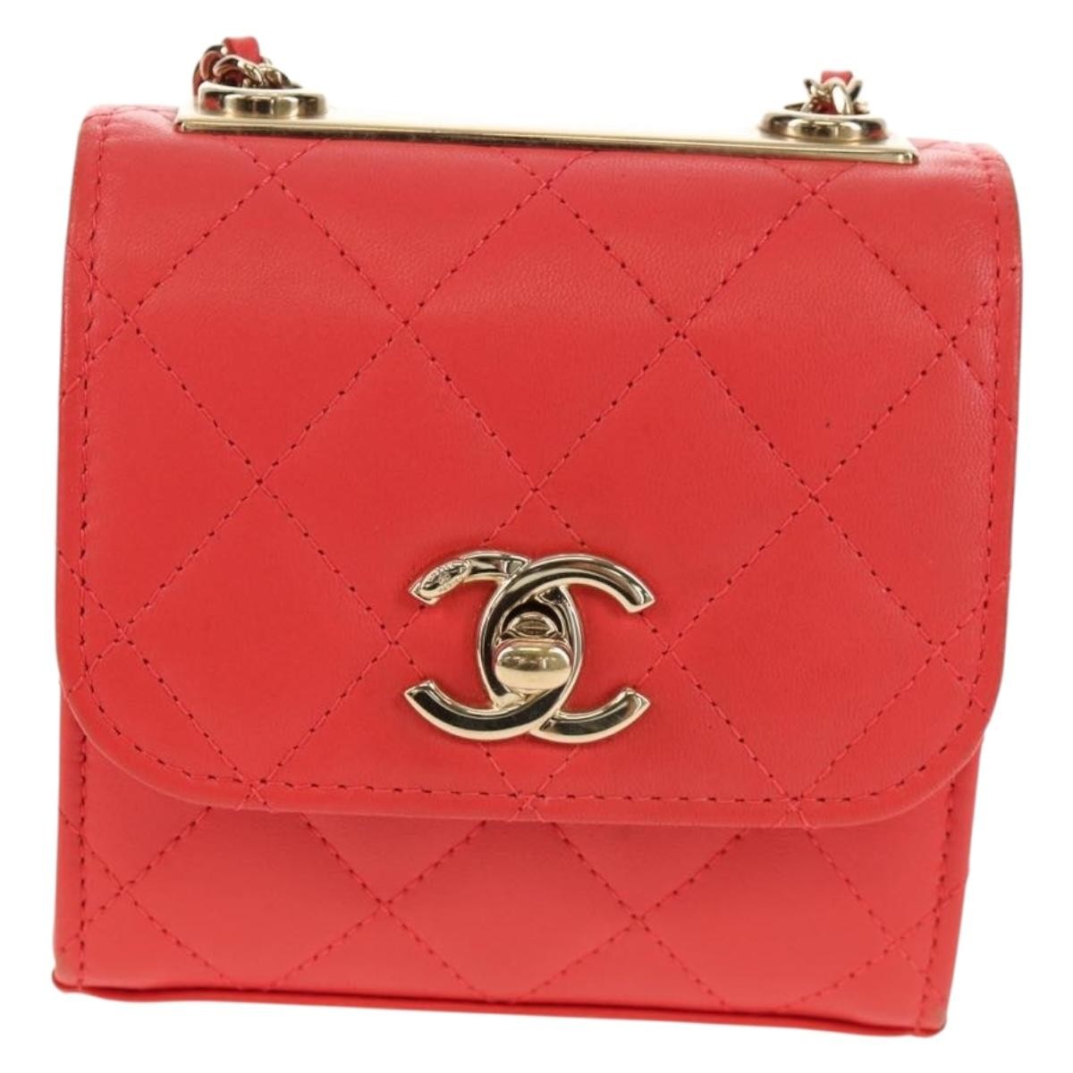 Chanel Trendy Cc Clutch With Chain Quilted Lambskin Red Leather Clutche & Pouche Bag (Pre-Owned)