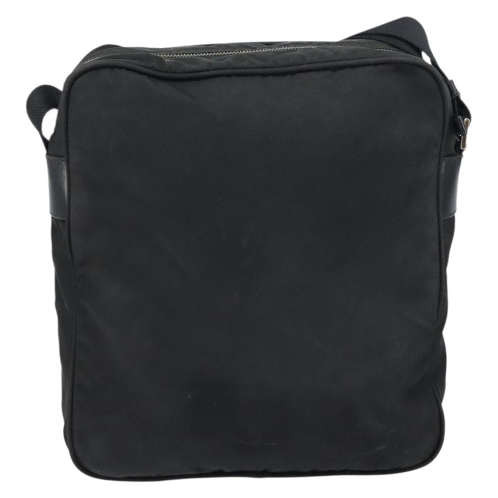 Prada Front Pocket Zip Messenger Bag Tessuto With Saffiano Leather Black Nylon Shoulder Bag Bag (Pre-Owned)