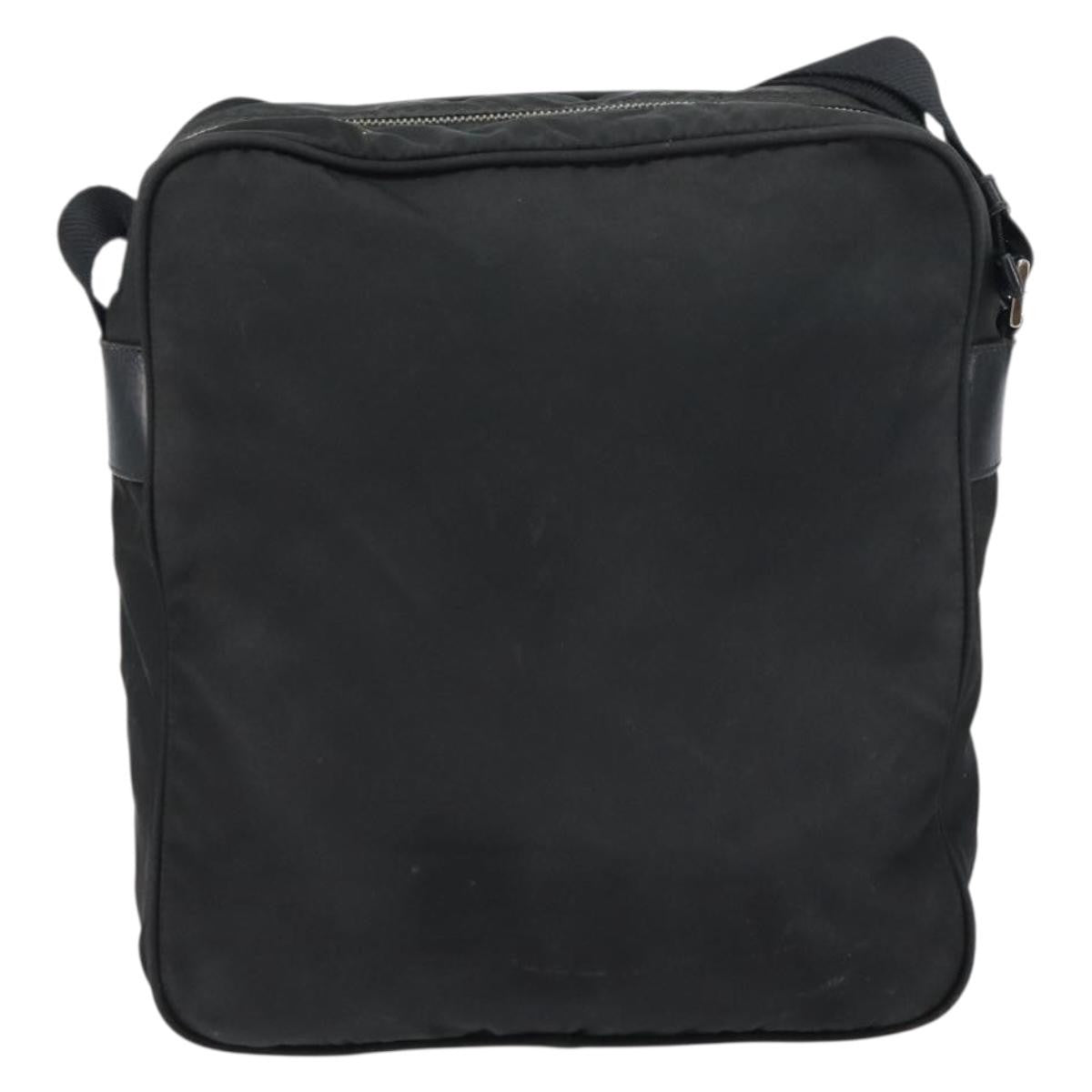 Prada Front Pocket Zip Messenger Bag Tessuto With Saffiano Leather Black Nylon Shoulder Bag Bag (Pre-Owned)