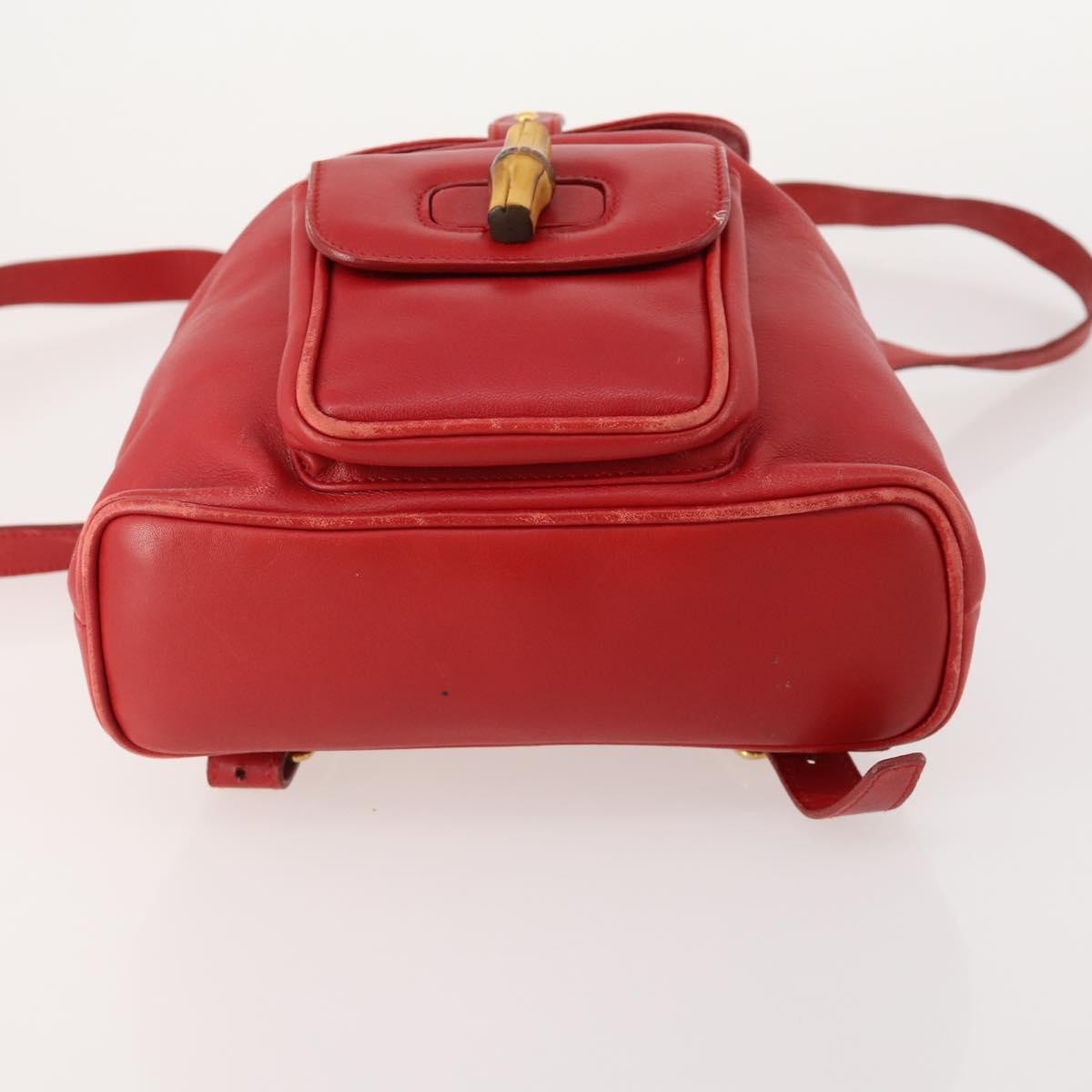 Gucci Vintage Bamboo Backpack Leather Red Leather Backpack Bag (Pre-Owned)