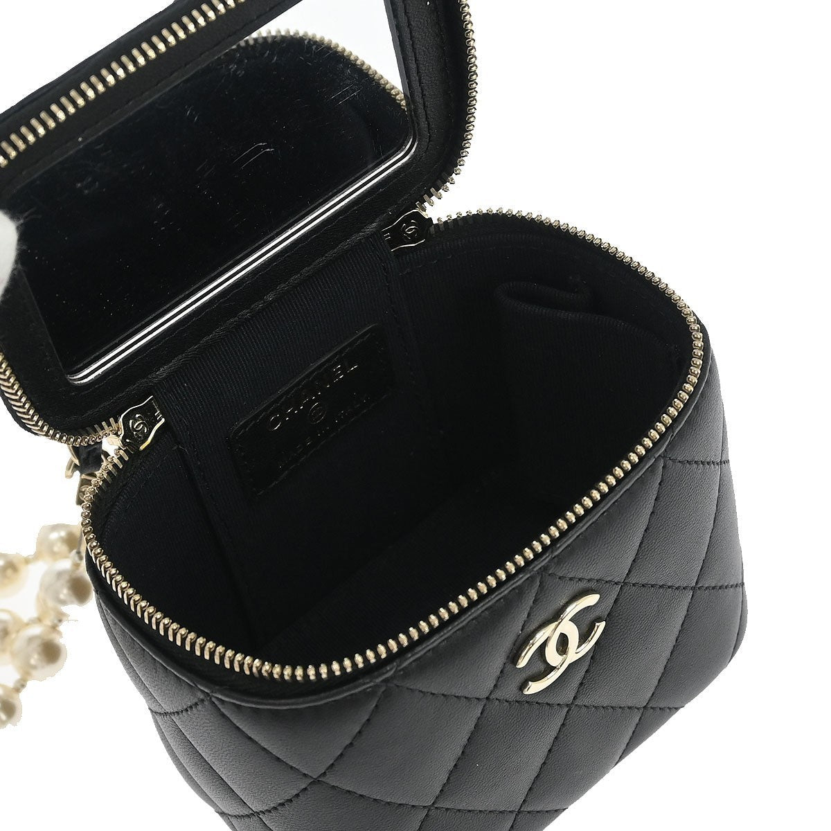 Chanel Vanity Case With Pearl Chain Quilted Lambskin Black Leather Shoulder Bag Bag (Pre-Owned)