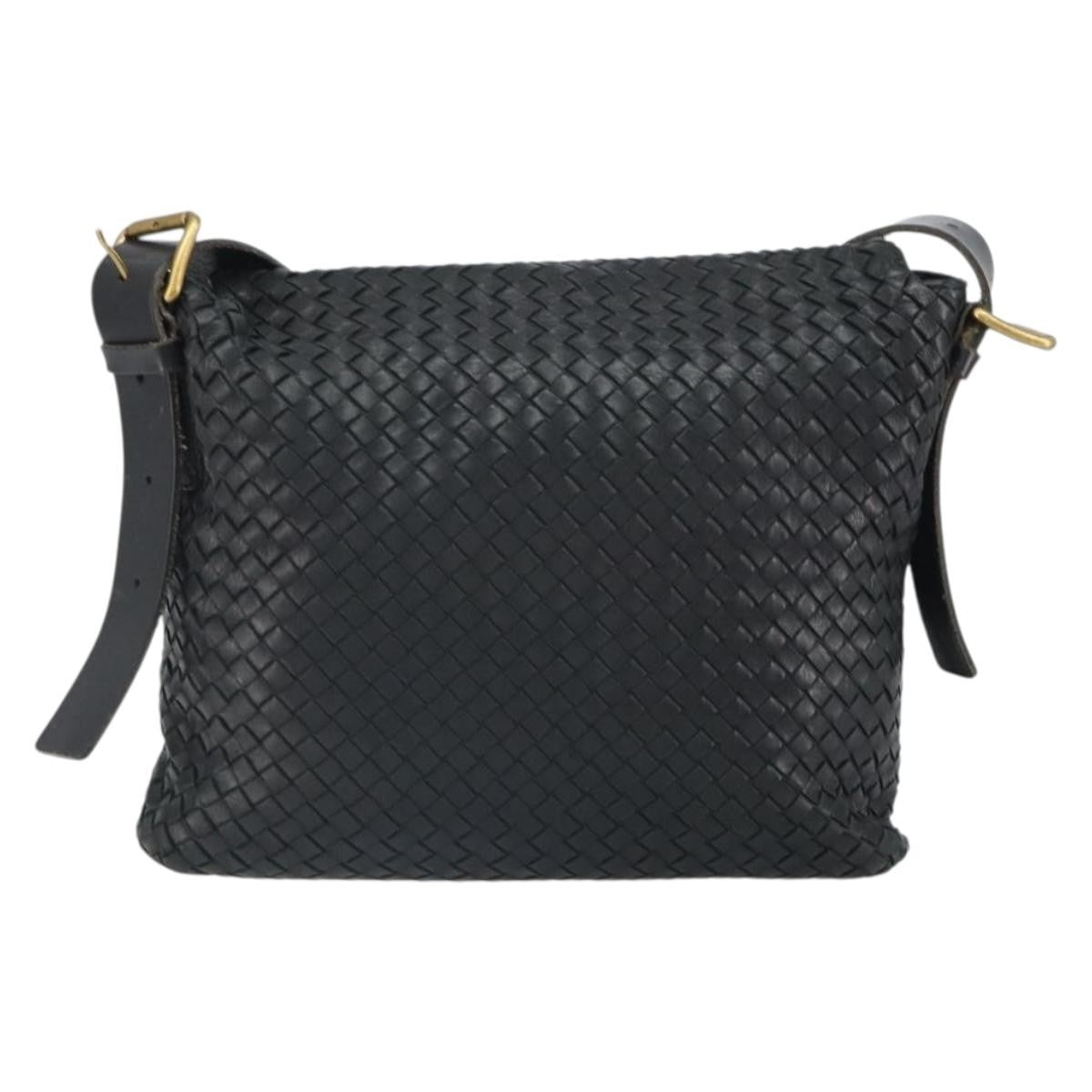 Bottega Veneta Square Flap Messenger Bag Intrecciato Nappa Black Leather Shoulder Bag Bag (Pre-Owned)