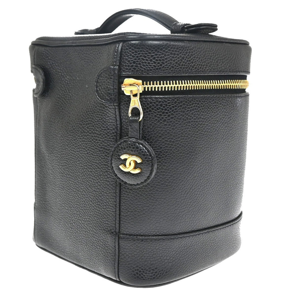 Chanel Vintage Timeless Cosmetic Case Caviar Black Leather Handbag (Pre-Owned)