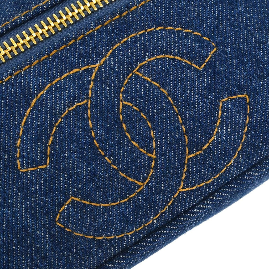Chanel Vintage Timeless Cosmetic Case Denim Blue Denim_Jeans Handbag (Pre-Owned)