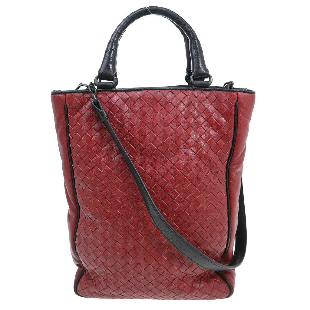 Bottega Veneta Intrecciato Tote Leather Red Leather Tote Bag Bag (Pre-Owned)