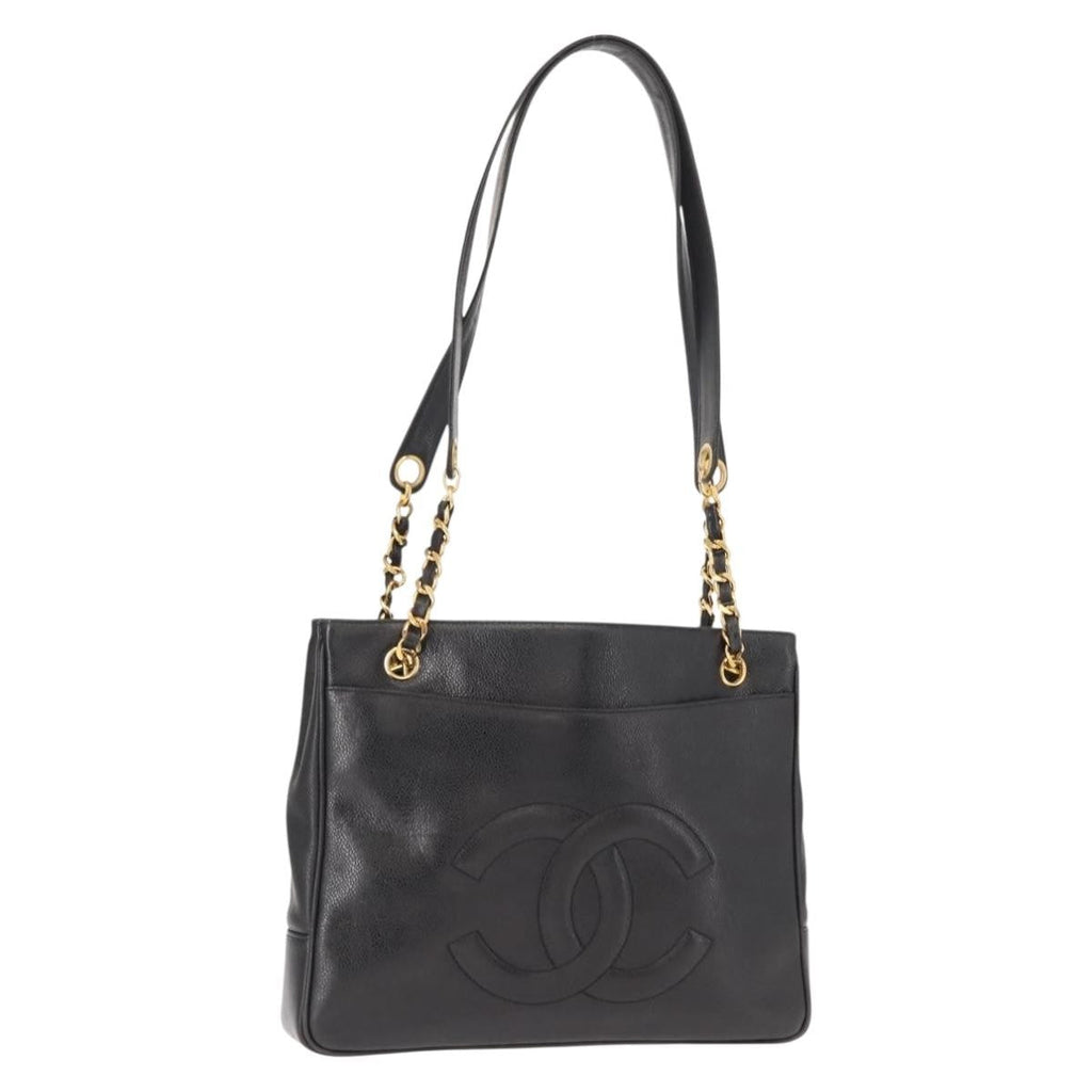 Chanel Vintage Cc Chain Tote Caviar Black Leather Tote Bag Bag (Pre-Owned)