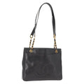Chanel Vintage Cc Chain Tote Caviar Black Leather Tote Bag Bag (Pre-Owned)
