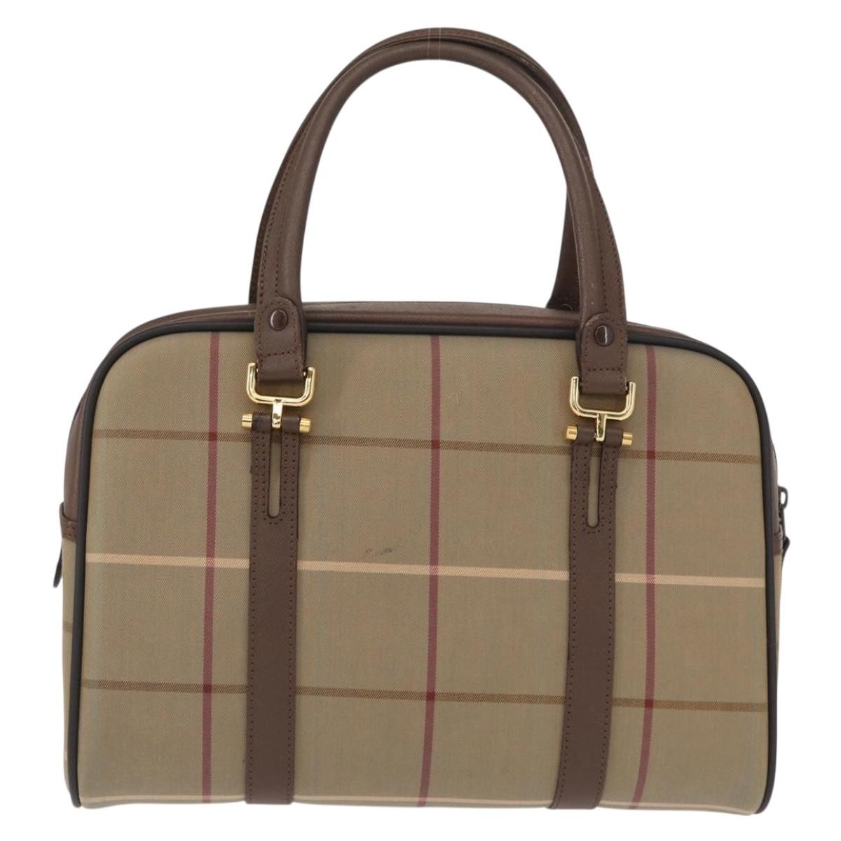 Burberry Nova Check Boston Bag Canvas Beige Canvas Handbag (Pre-Owned)