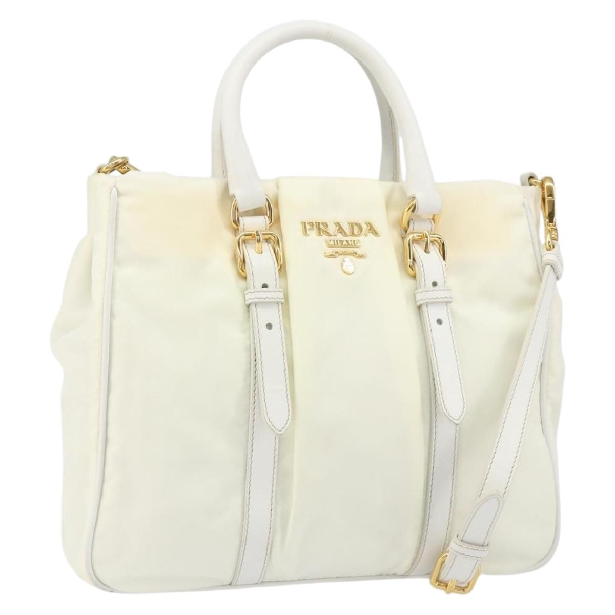 Prada Vintage Tote Tessuto With Leather White Nylon Tote Bag Bag (Pre-Owned)