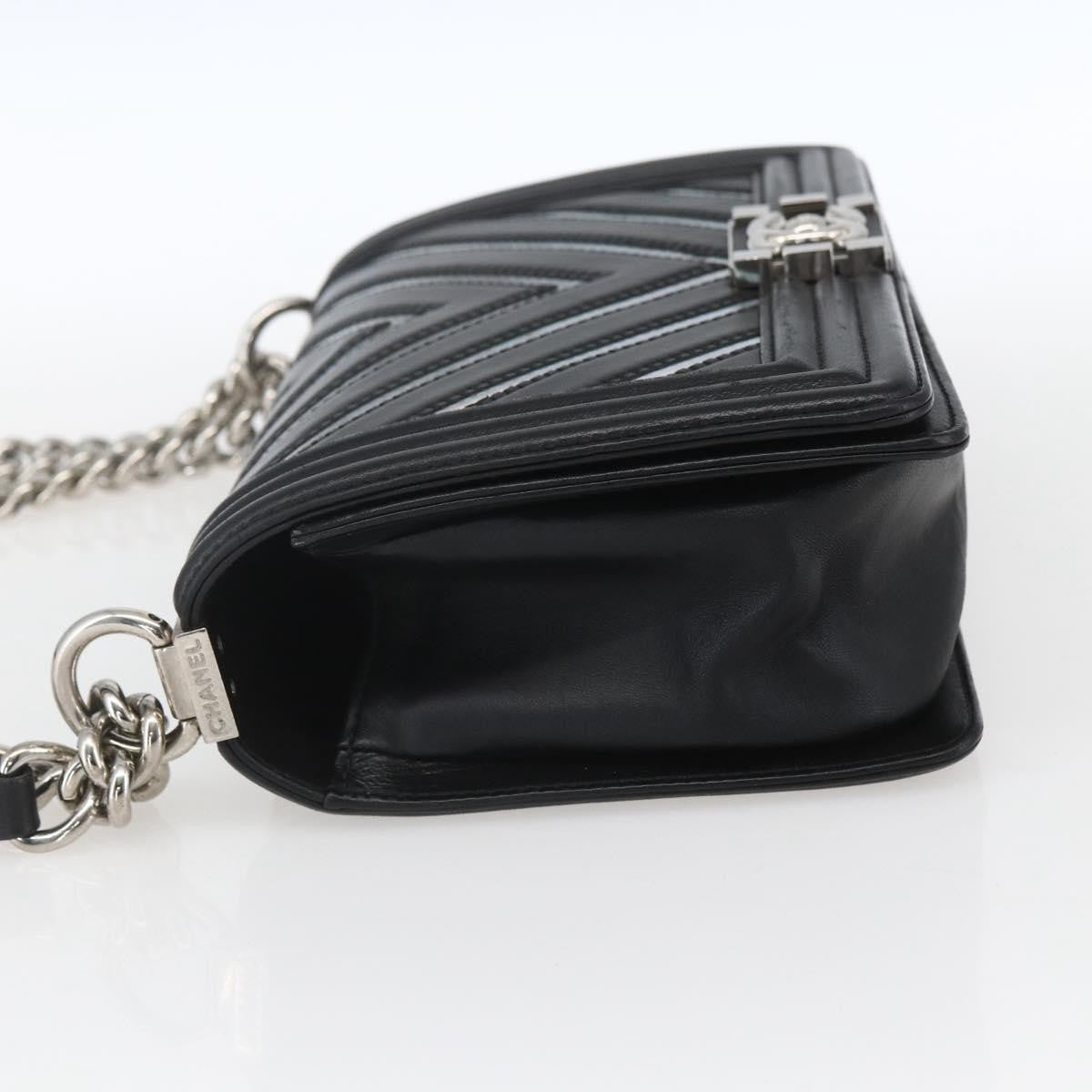 Chanel Boy Flap Bag Chevron Lambskin With Holographic Pvc Black Leather Shoulder Bag Bag (Pre-Owned)