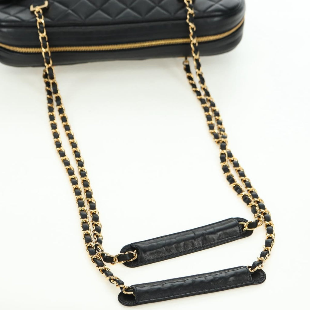 Chanel Vintage Zip Chain Shoulder Bag Quilted Lambskin Black Leather Shoulder Bag Bag (Pre-Owned)