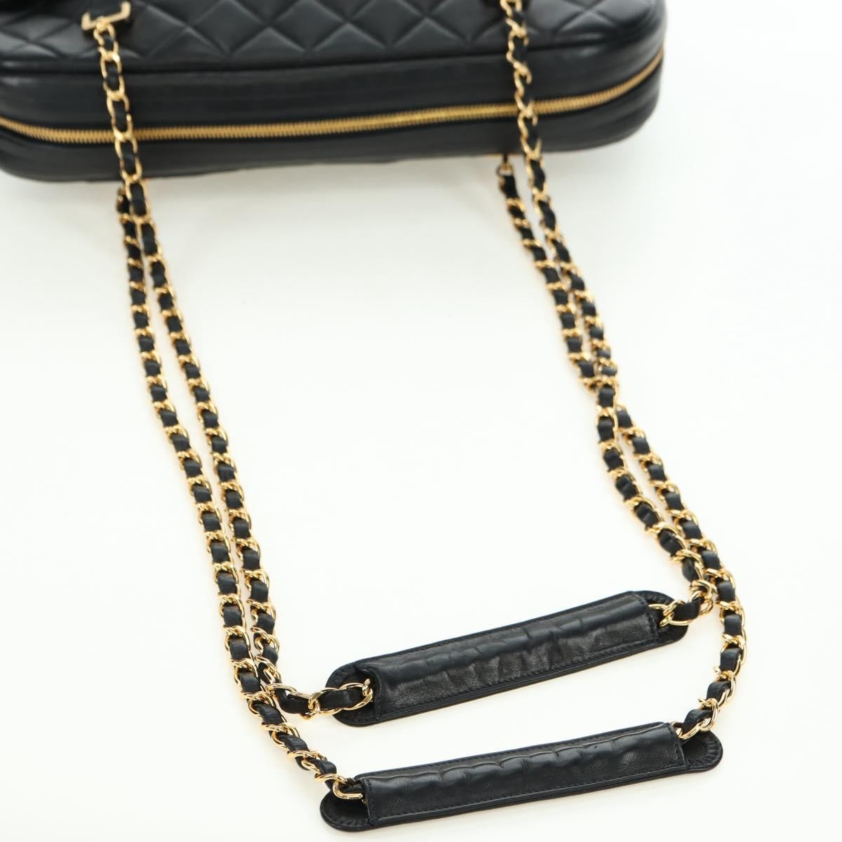 Chanel Vintage Zip Chain Shoulder Bag Quilted Lambskin Black Leather Shoulder Bag Bag (Pre-Owned)