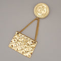 Chanel Vintage Medallion Flap Bag Brooch Metal Gold Gold_Plated Brooch Jewelry (Pre-Owned)