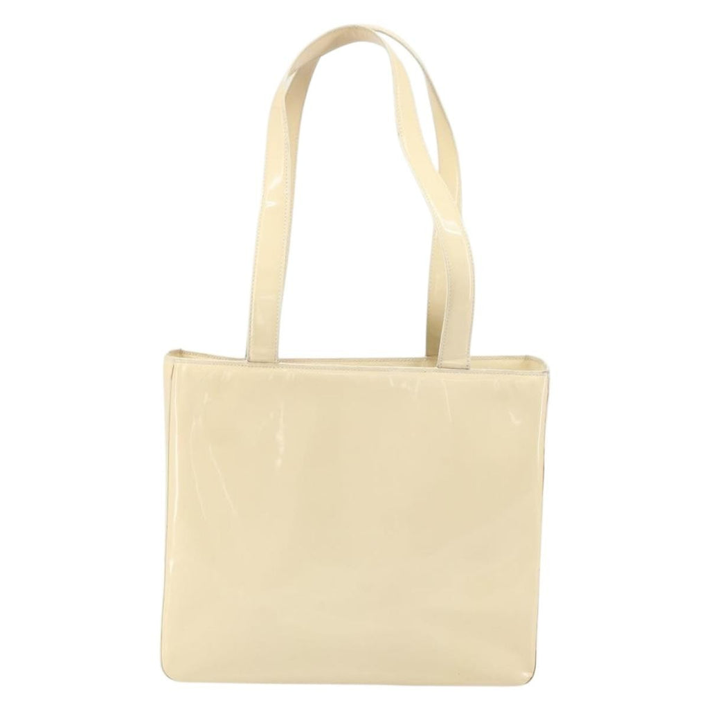 Chanel Vintage Embossed Logo Shoulder Bag Patent Beige Patent_Leather Tote Bag Bag (Pre-Owned)