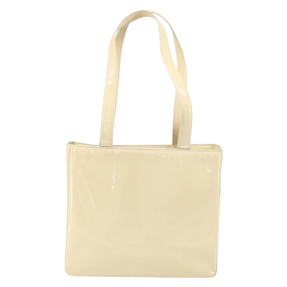 Chanel Vintage Embossed Logo Shoulder Bag Patent Beige Patent_Leather Tote Bag Bag (Pre-Owned)