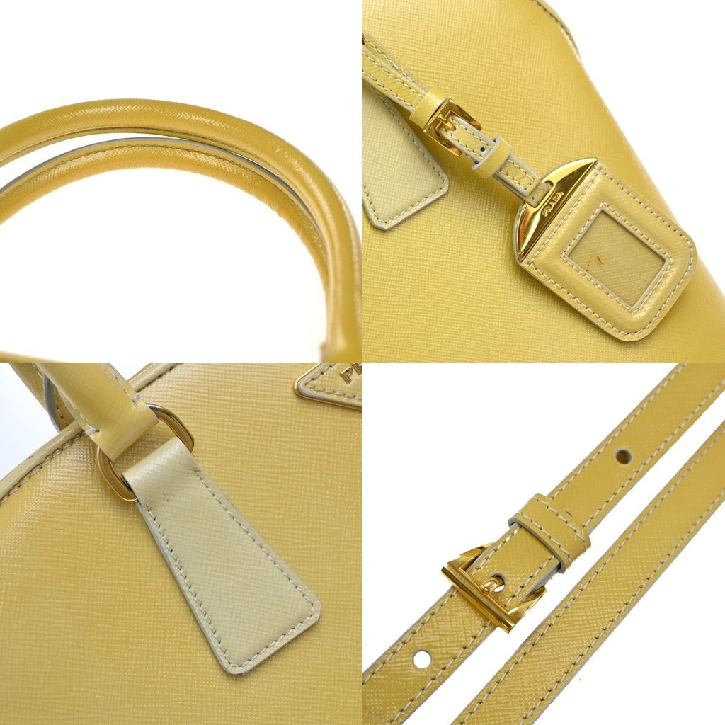 Prada Open Promenade Bag Saffiano Leather Yellow Leather Handbag (Pre-Owned)