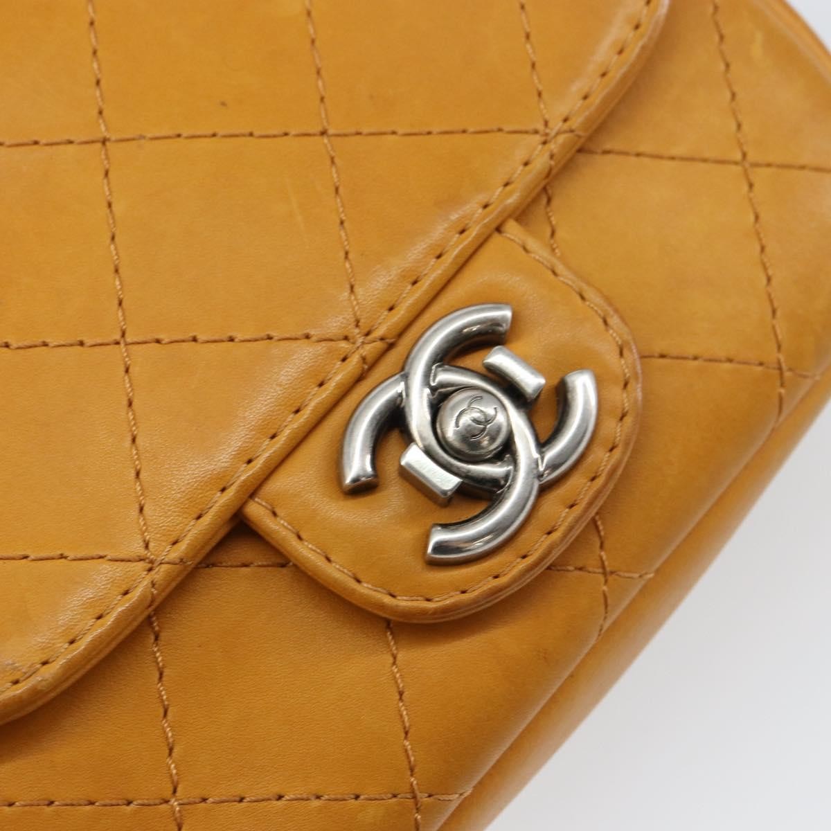 Chanel Chain Flap Bag Quilted Leather Orange Leather Shoulder Bag Bag (Pre-Owned)