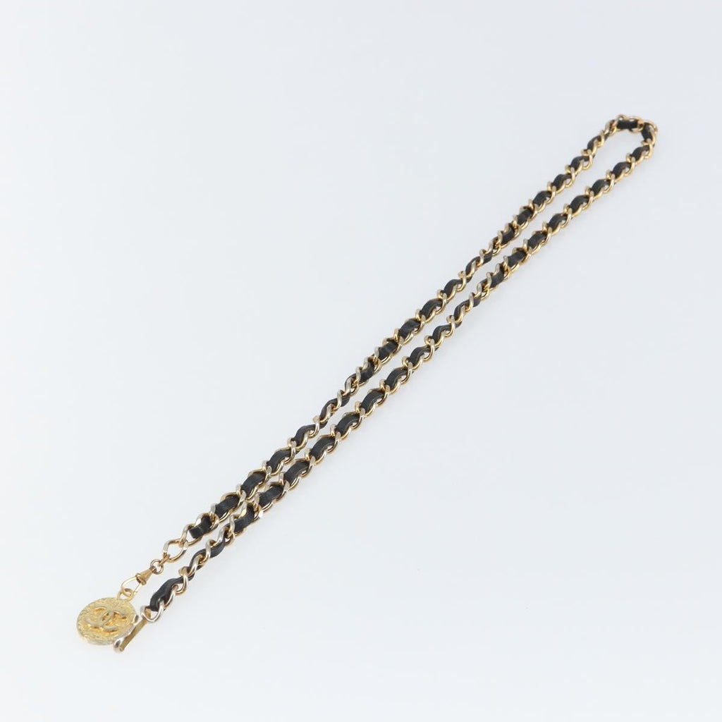 Chanel Vintage Logo Chain Belt Metal And Leather Black Metal Belts Accessory (Pre-Owned)