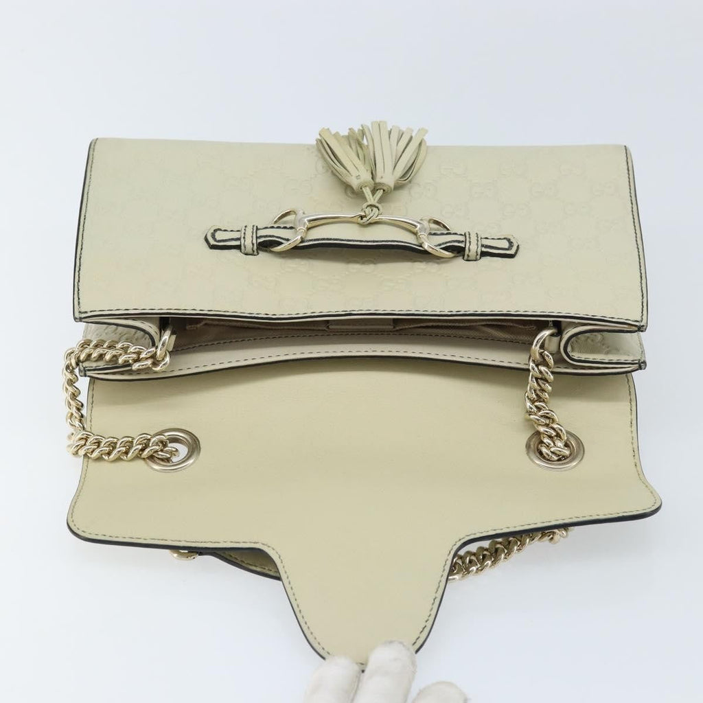 Gucci Emily Chain Flap Bag Guccissima Leather Beige Leather Shoulder Bag Bag (Pre-Owned)