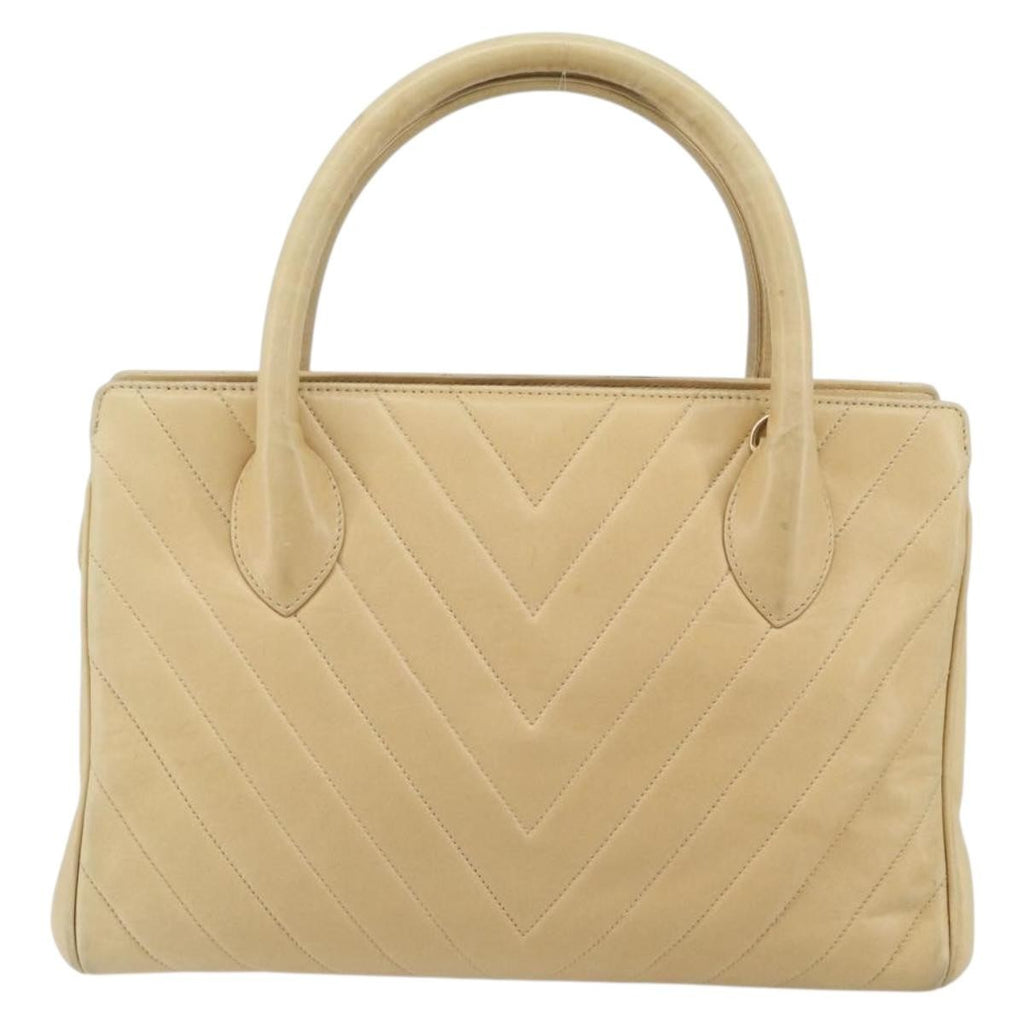 Chanel Vintage Convertible Tote Chevron Lambskin Beige Leather Tote Bag Bag (Pre-Owned)