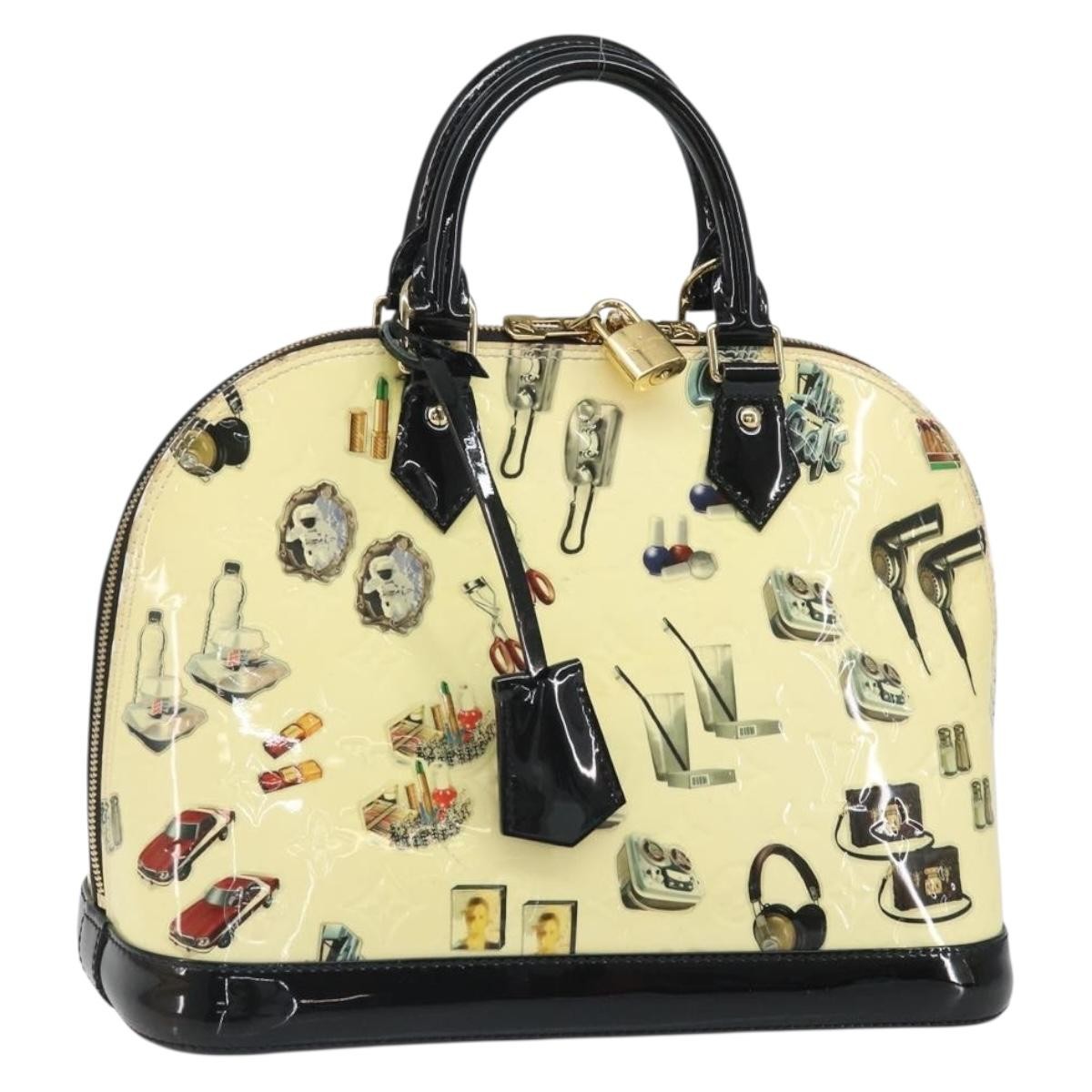 Louis Vuitton Alma Handbag Limited Edition Stickers Monogram Vernis White Patent_Leather Handbag (Pre-Owned)